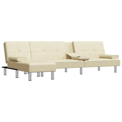 Sovesofa med chaiselong 255x140x70 cm kunstlæder cremefarvet
