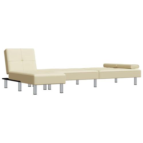 Sovesofa med chaiselong 255x140x70 cm kunstlæder cremefarvet