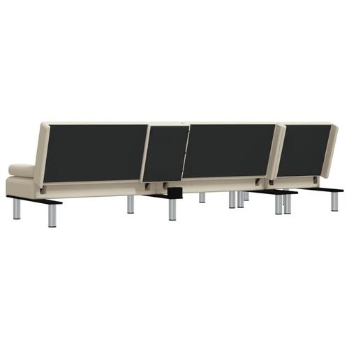 Sovesofa med chaiselong 255x140x70 cm kunstlæder cremefarvet
