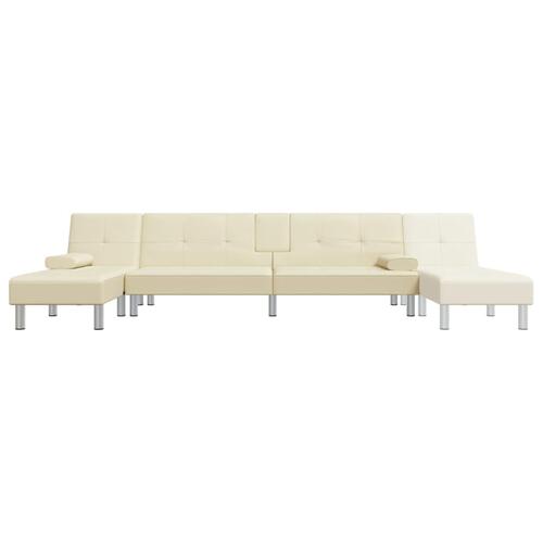 Sovesofa med chaiselong 255x140x70 cm kunstlæder cremefarvet