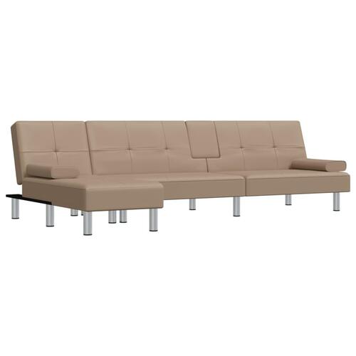 Sovesofa med chaiselong 255x140x70 cm kunstlæder cappuccinofarvet