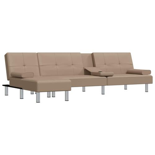 Sovesofa med chaiselong 255x140x70 cm kunstlæder cappuccinofarvet