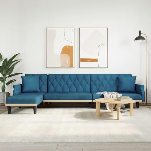 Sovesofa med chaiselong 271x140x70 cm velour blå