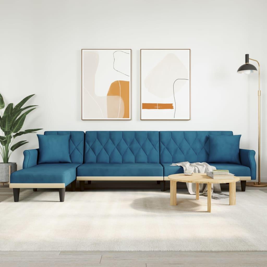 Sovesofa med chaiselong 271x140x70 cm velour blå