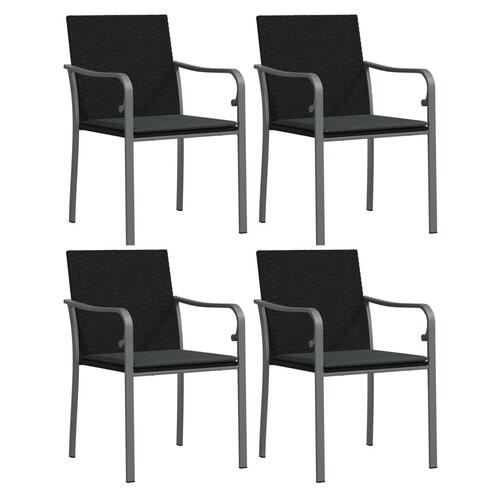 Havestole med hynder 4 stk. 56x59x84 cm polyrattan sort