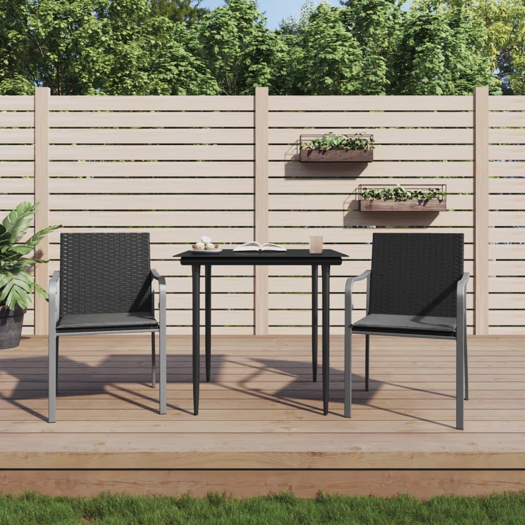 Havestole med hynder 2 stk. 56x59x84 cm polyrattan sort