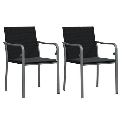 Havestole med hynder 2 stk. 56x59x84 cm polyrattan sort
