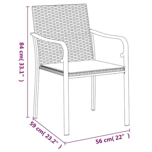 Havestole med hynder 2 stk. 56x59x84 cm polyrattan sort