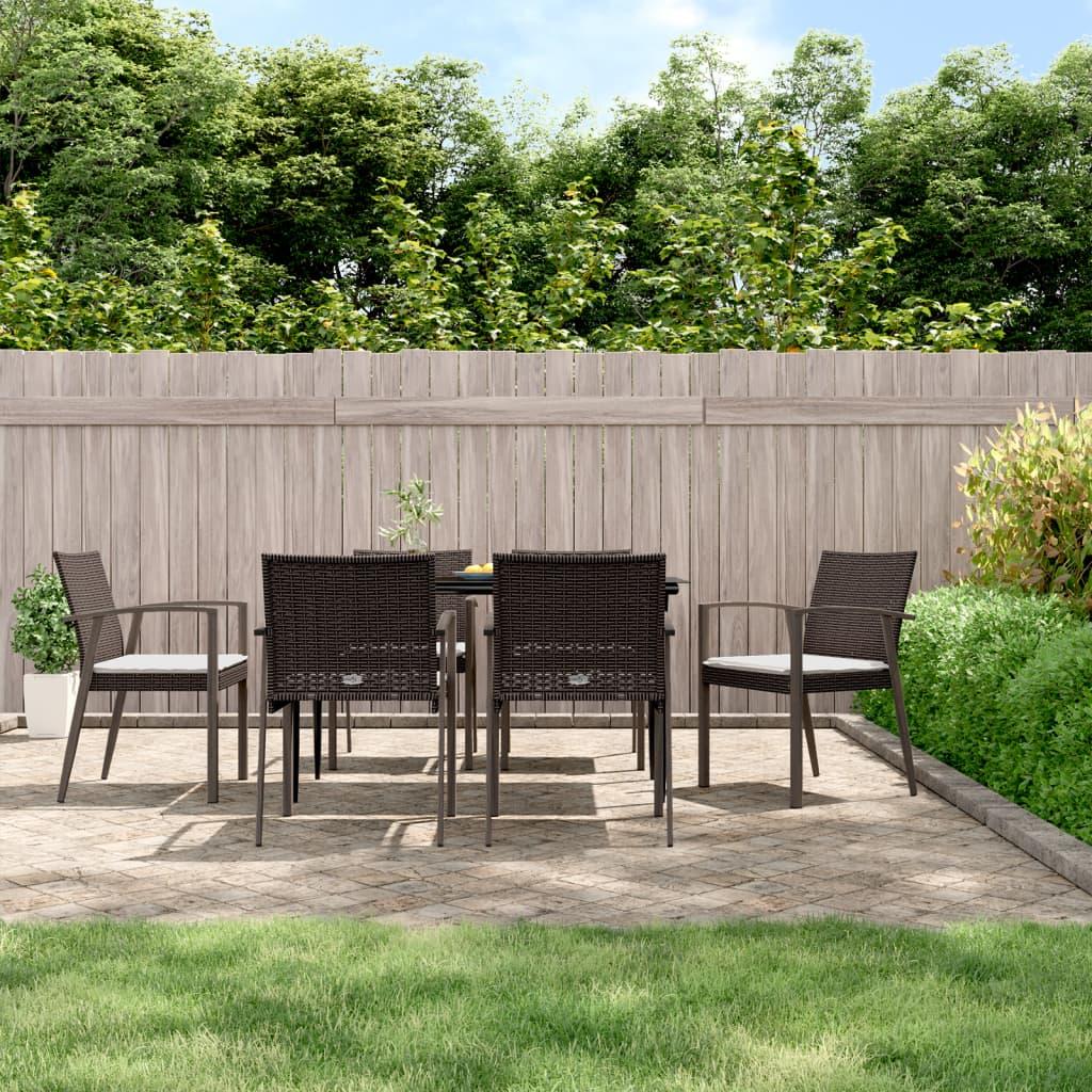 Havestole med hynder 6 stk. 56,5x57x83 cm polyrattan brun