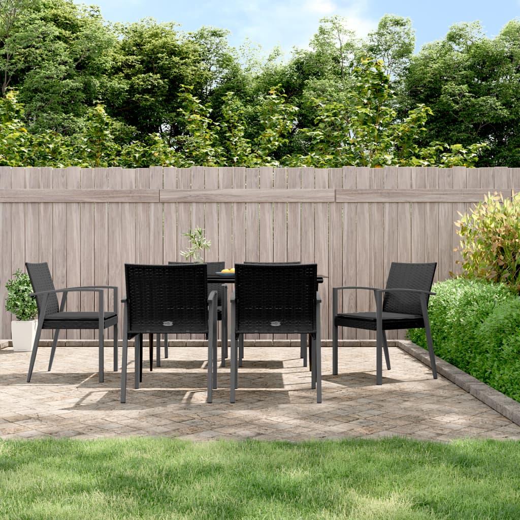 Havestole med hynder 6 stk. 56,5x57x83 cm polyrattan sort