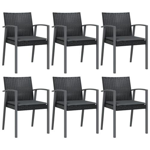 Havestole med hynder 6 stk. 56,5x57x83 cm polyrattan sort