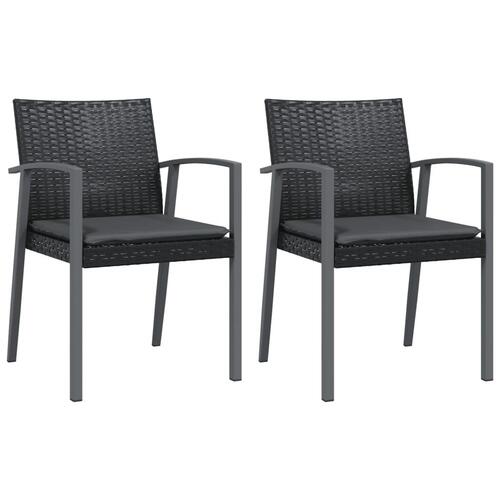 Havestole med hynder 2 stk. 56,5x57x83 cm polyrattan sort