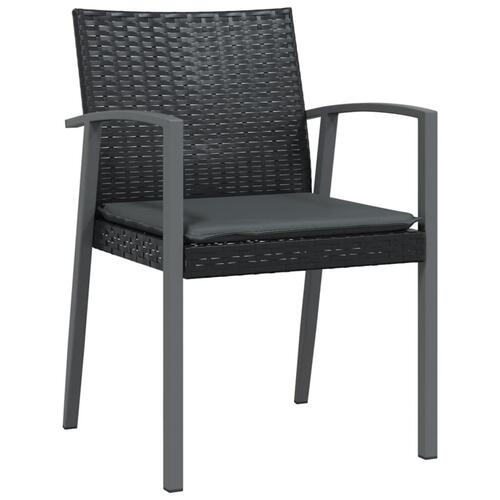 Havestole med hynder 2 stk. 56,5x57x83 cm polyrattan sort