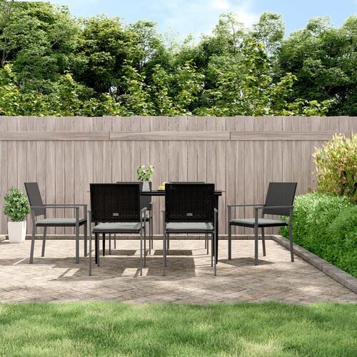 Havestole med hynder 6 stk. 54x62,5x89 cm polyrattan sort