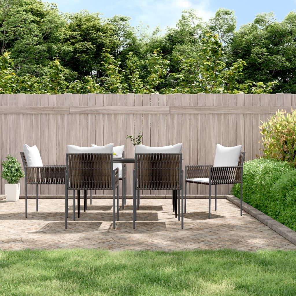 Havestole med hynder 6 stk. 54x61x83 cm polyrattan brun
