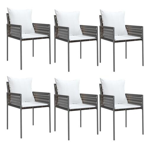 Havestole med hynder 6 stk. 54x61x83 cm polyrattan brun