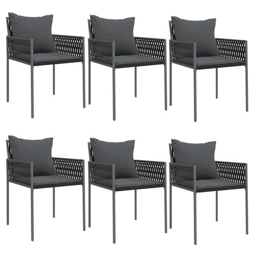 Havestole med hynder 6 stk. 54x61x83 cm polyrattan sort