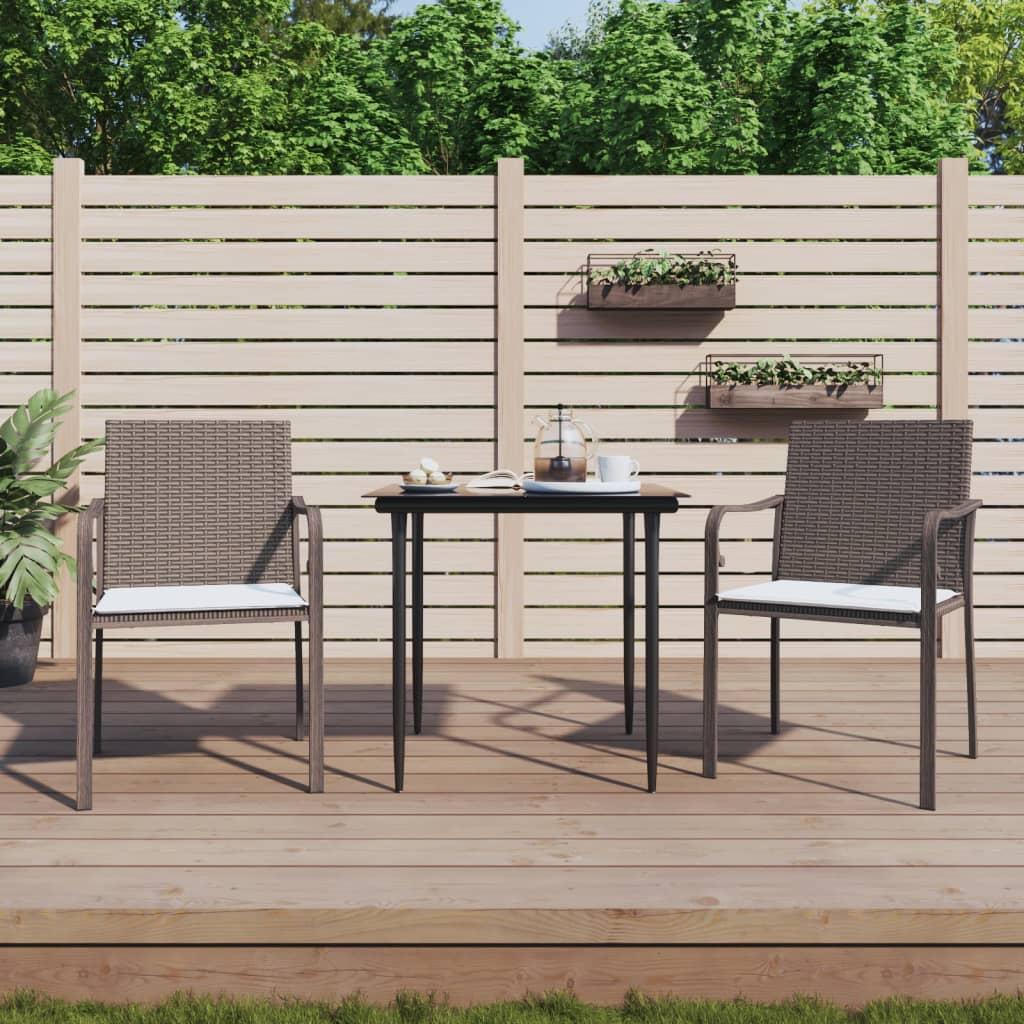 Spisebordssæt til haven 3 dele med hynder polyrattan og stål