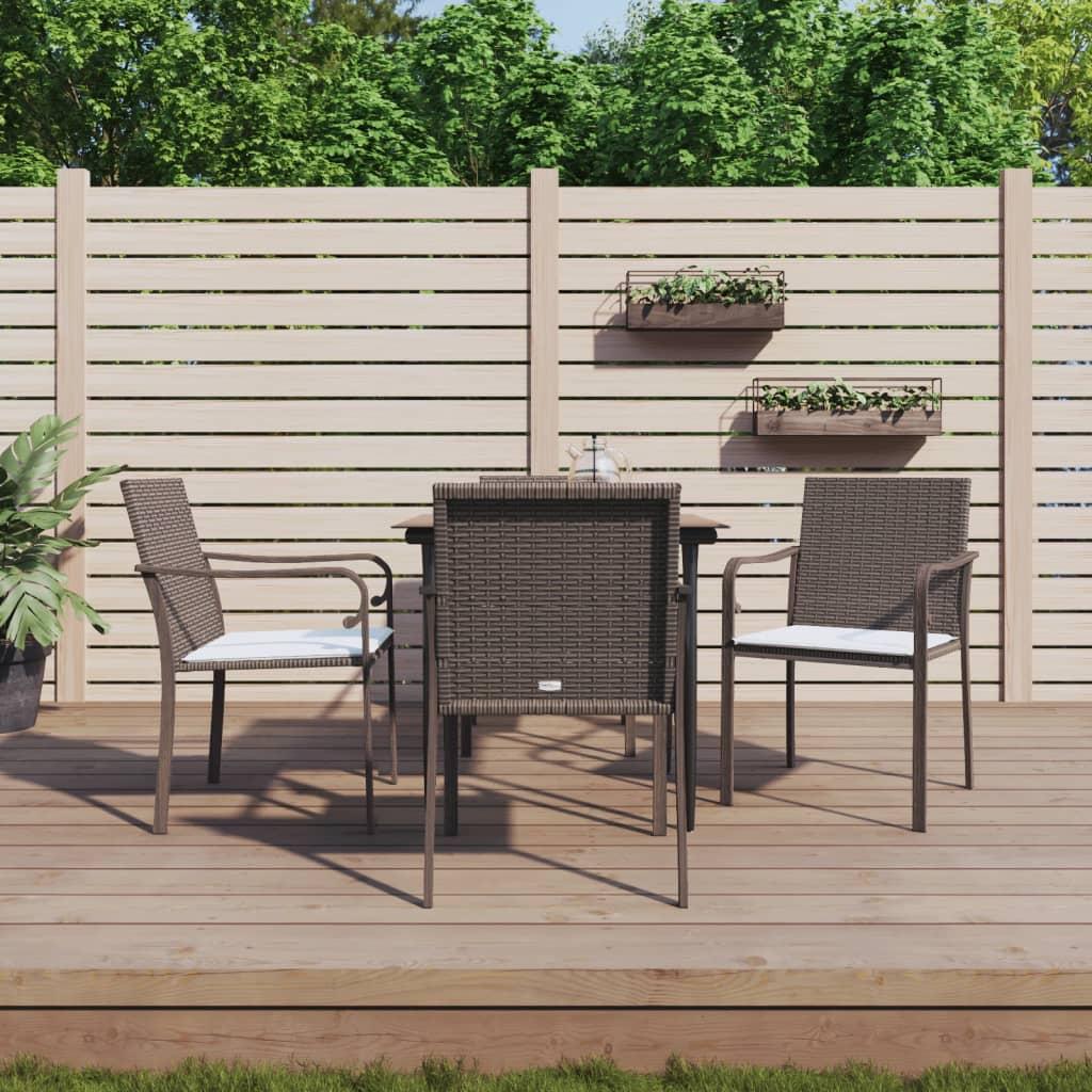 Spisebordssæt til haven 5 dele med hynder polyrattan og stål