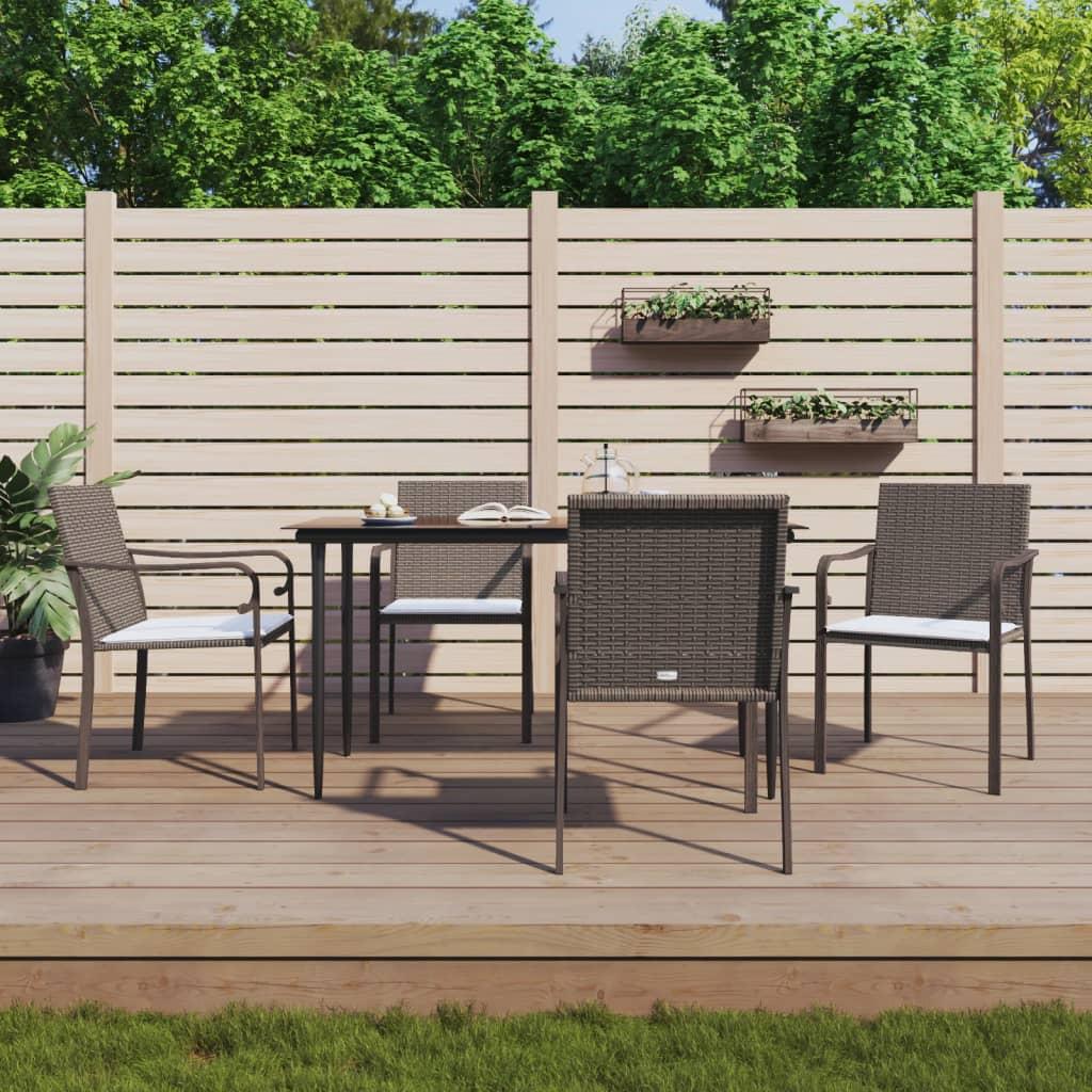 Spisebordssæt til haven 5 dele med hynder polyrattan og stål