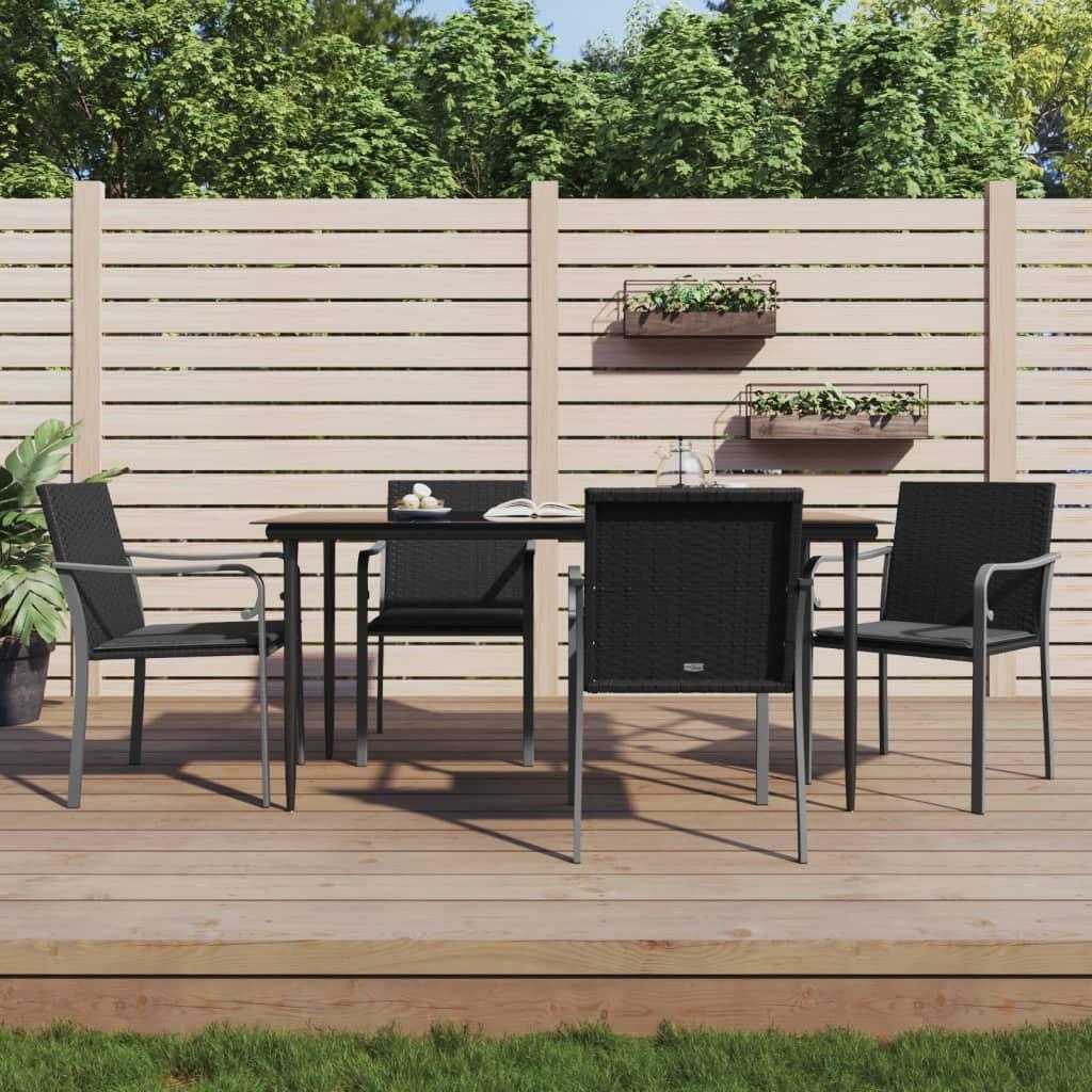 Spisebordssæt til haven 5 dele med hynder polyrattan og stål