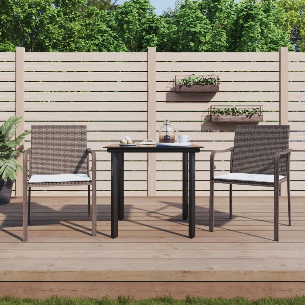 Spisebordssæt til haven 3 dele med hynder polyrattan og stål