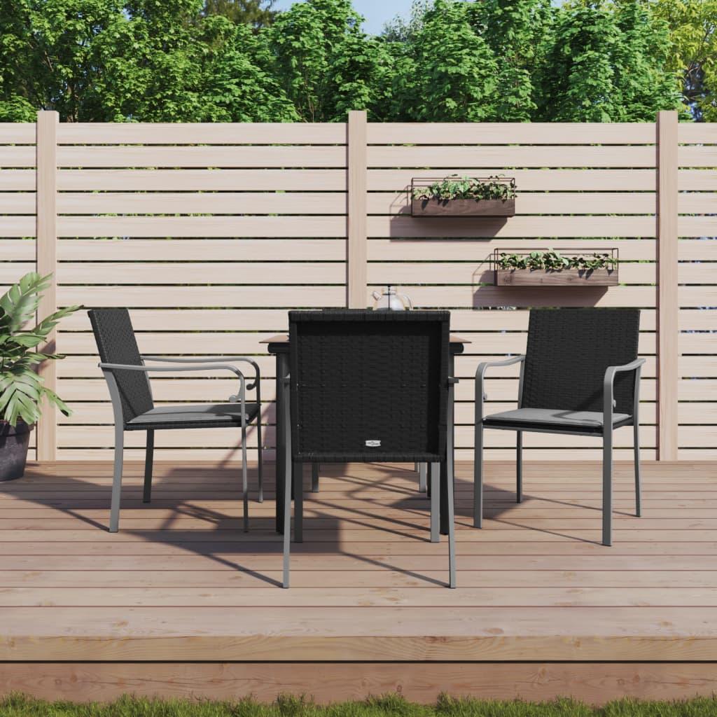 Spisebordssæt til haven 5 dele med hynder polyrattan og stål