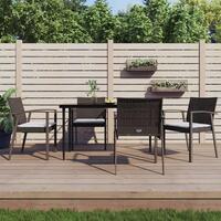 Spisebordssæt til haven 5 dele med hynder polyrattan og stål