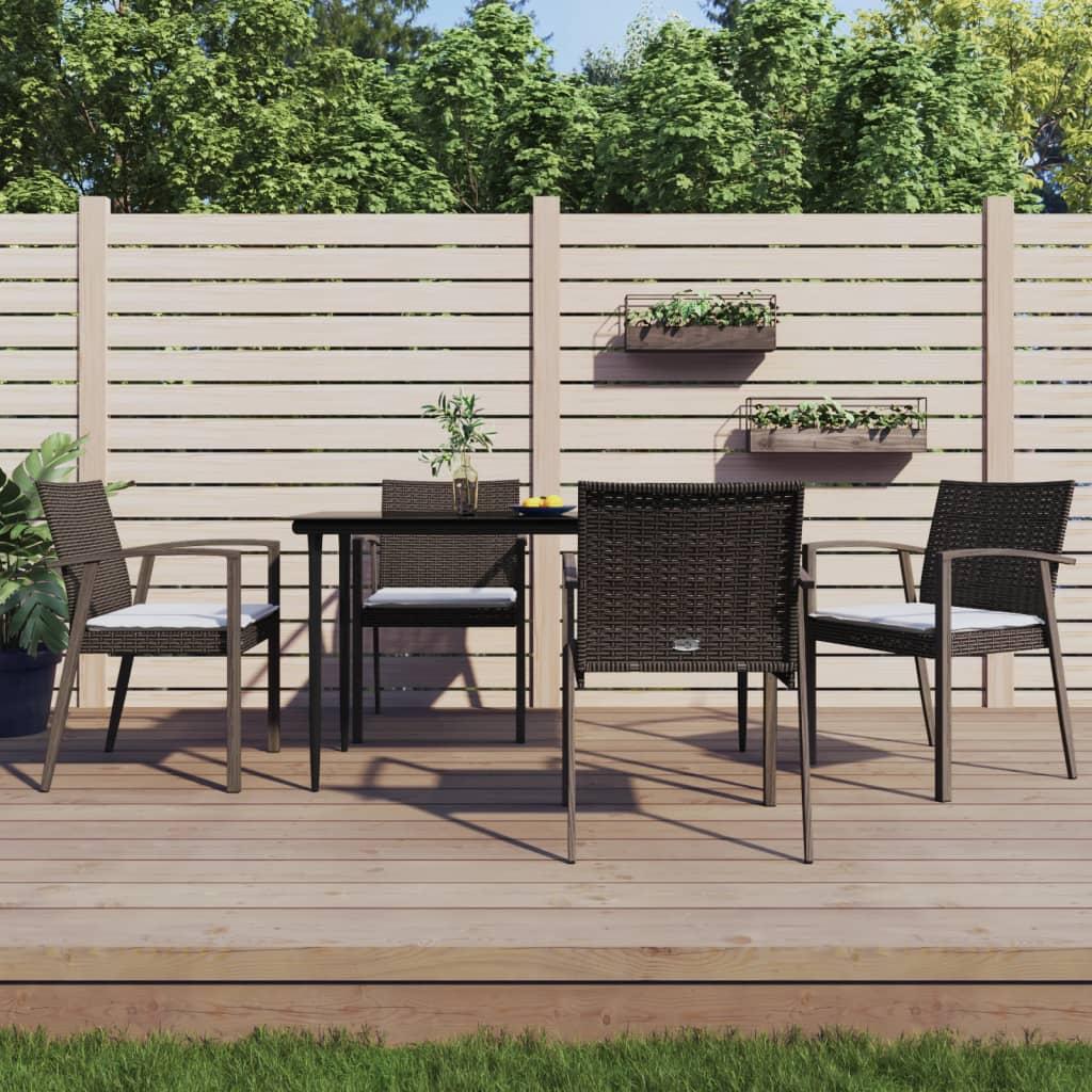 Spisebordssæt til haven 5 dele med hynder polyrattan og stål
