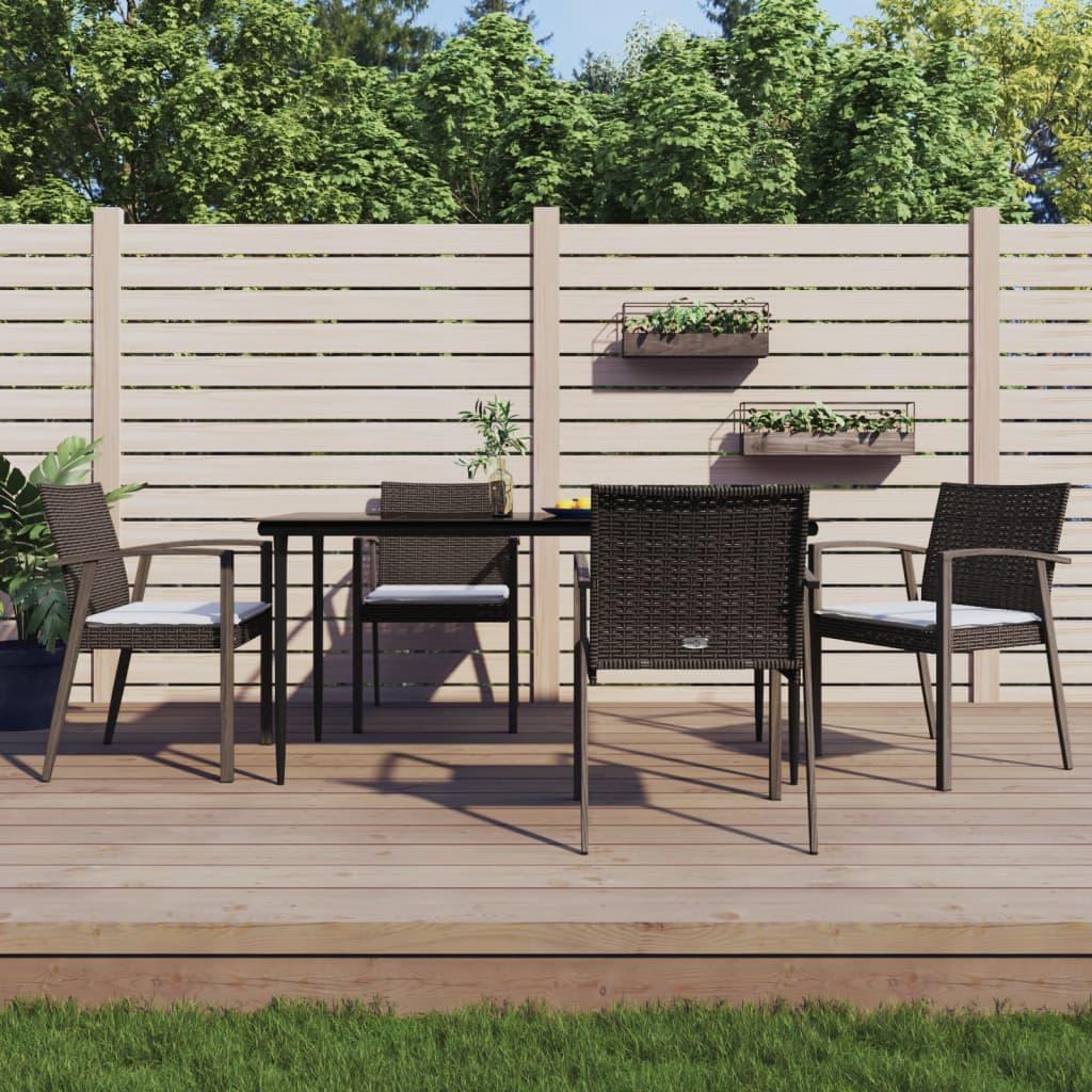 Spisebordssæt til haven 5 dele med hynder polyrattan og stål