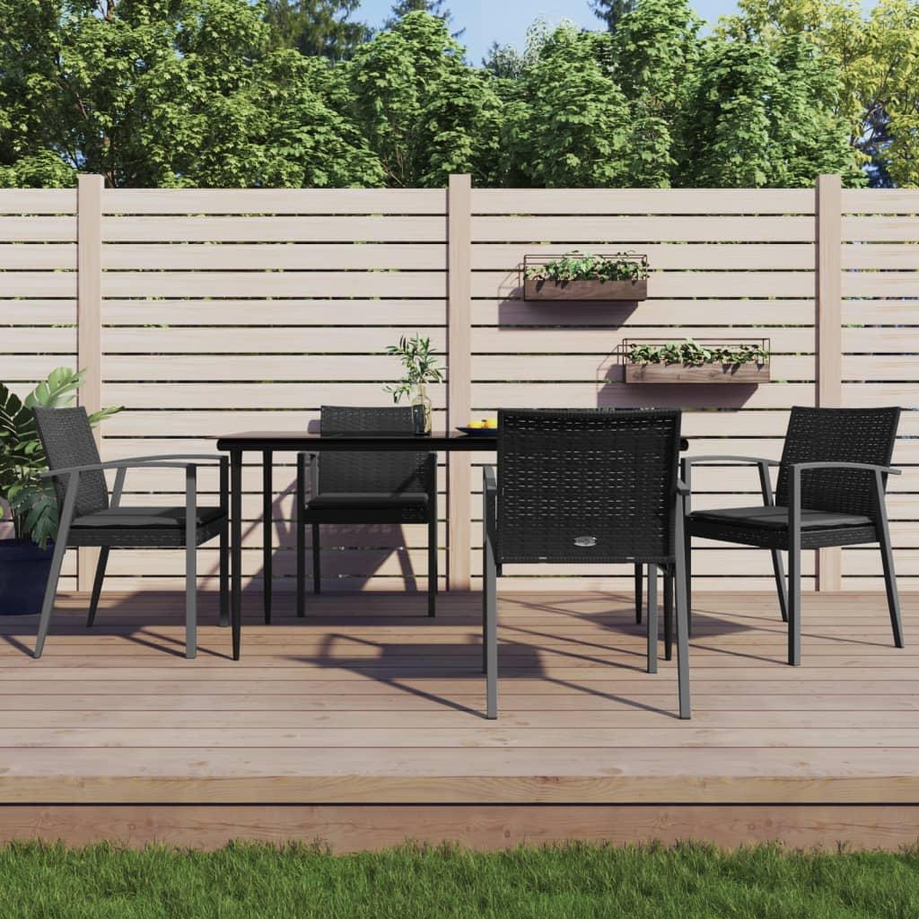 Spisebordssæt til haven 5 dele med hynder polyrattan og stål