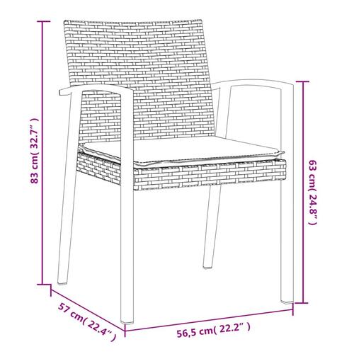 Spisebordssæt til haven 7 dele med hynder polyrattan og stål