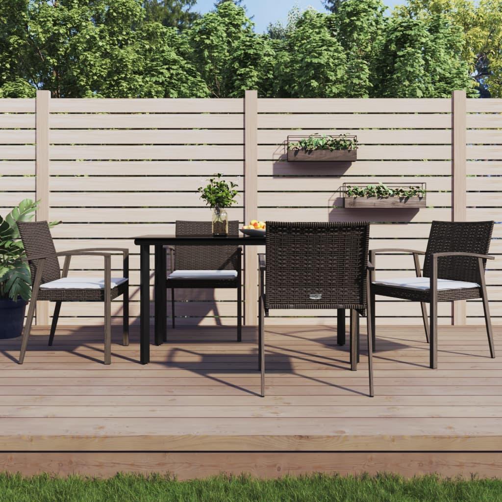 Spisebordssæt til haven 5 dele med hynder polyrattan og stål
