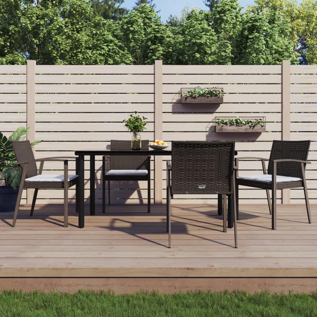 Spisebordssæt til haven 5 dele med hynder polyrattan og stål
