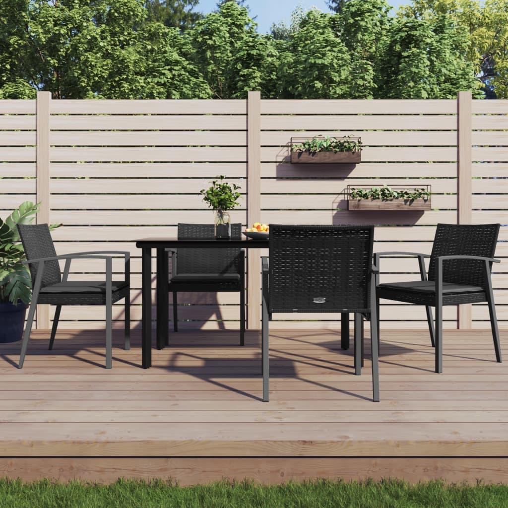 Spisebordssæt til haven 5 dele med hynder polyrattan og stål