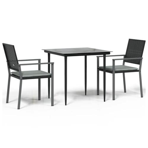 Spisebordssæt til haven 3 dele med hynder polyrattan og stål