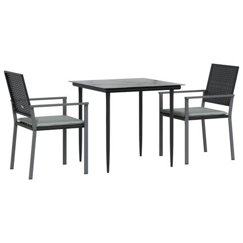Spisebordssæt til haven 3 dele med hynder polyrattan og stål