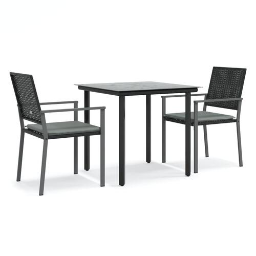 Spisebordssæt til haven 3 dele med hynder polyrattan og stål