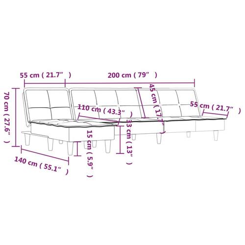 Sovesofa med chaiselong 255x140x70 cm stof mørkegrå