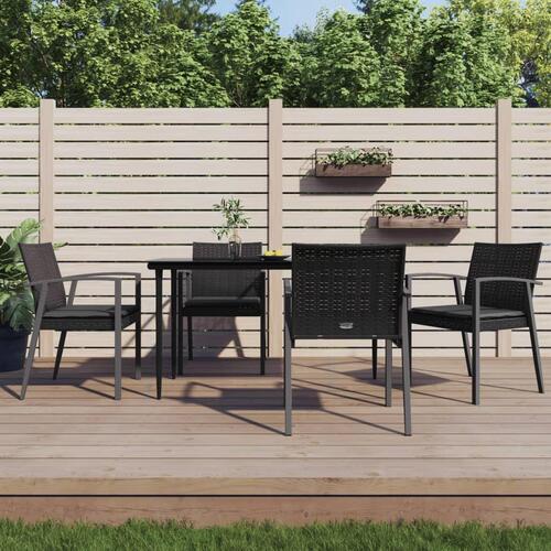 Havestole med hynder 4 stk. 56,5x57x83 cm polyrattan sort