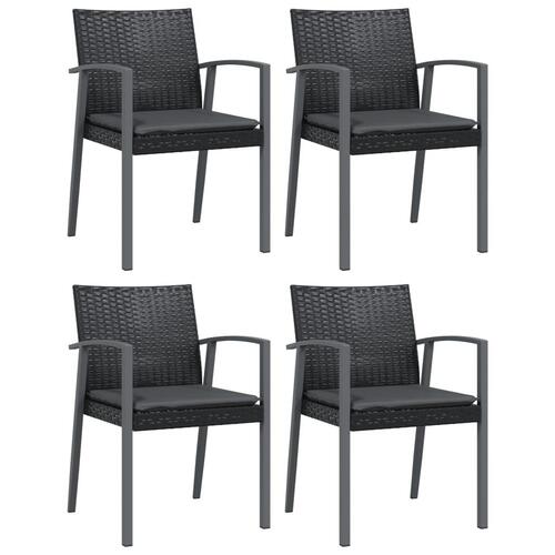 Havestole med hynder 4 stk. 56,5x57x83 cm polyrattan sort
