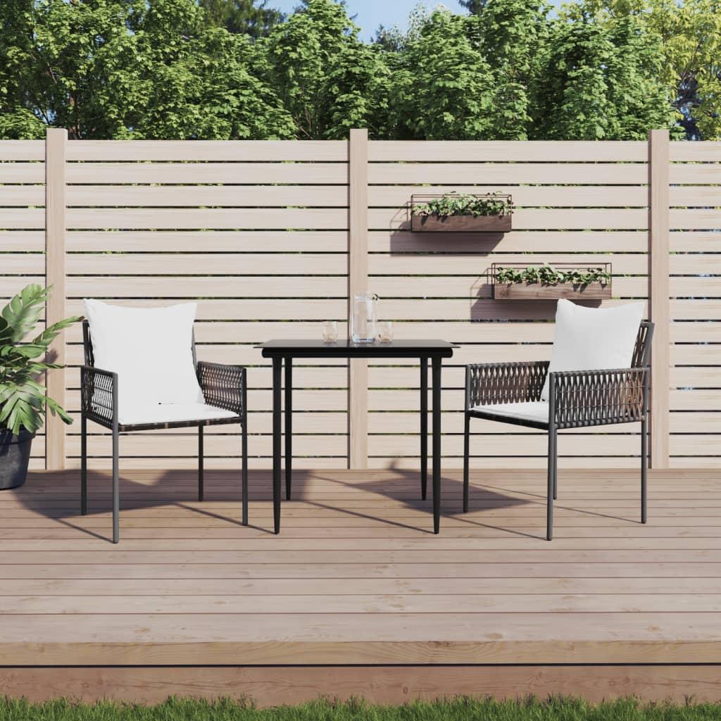 Spisebordssæt til haven 3 dele med hynder polyrattan og stål