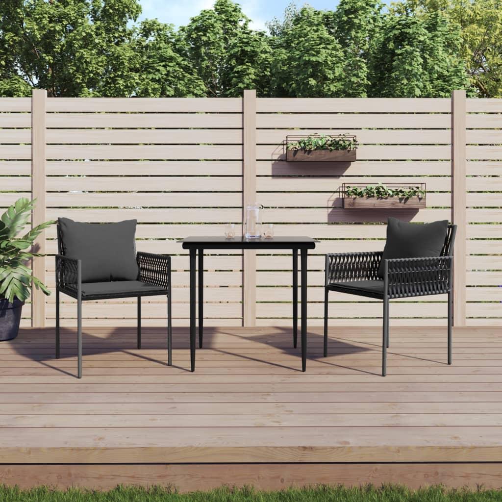 Spisebordssæt til haven 3 dele med hynder polyrattan og stål