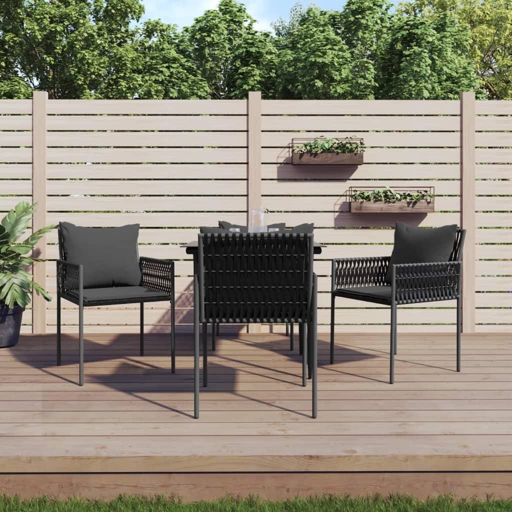 Spisebordssæt til haven 5 dele med hynder polyrattan og stål