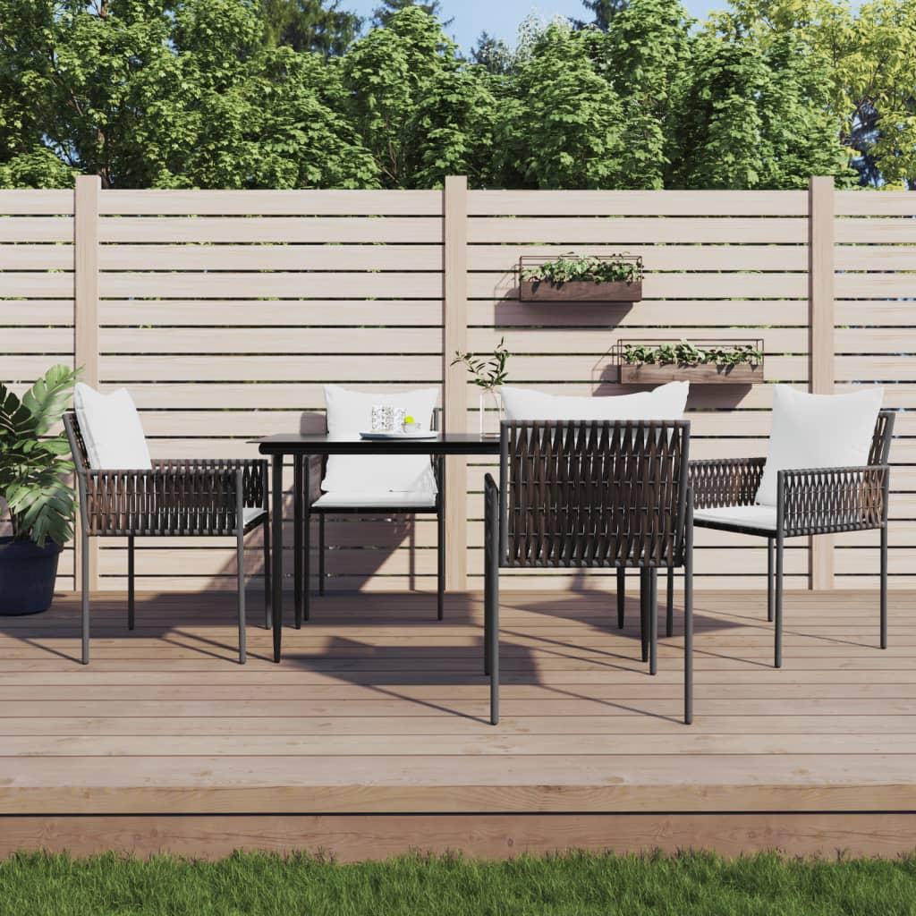 Spisebordssæt til haven 5 dele med hynder polyrattan og stål