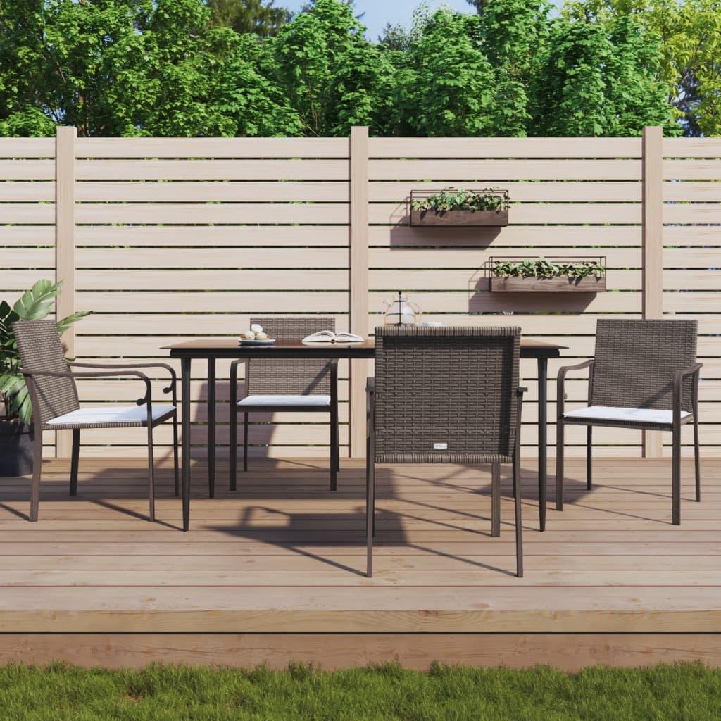 Spisebordssæt til haven 5 dele med hynder polyrattan og stål