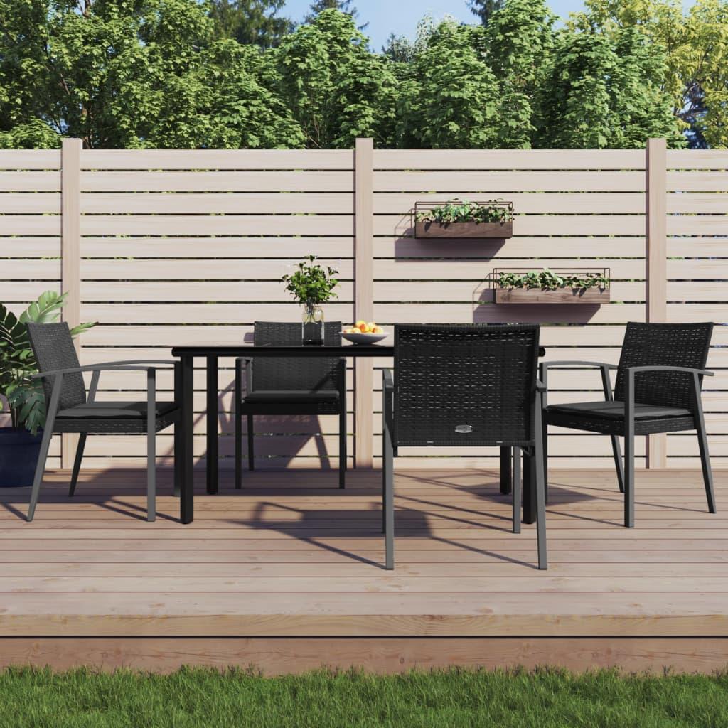 Spisebordssæt til haven 5 dele med hynder polyrattan og stål