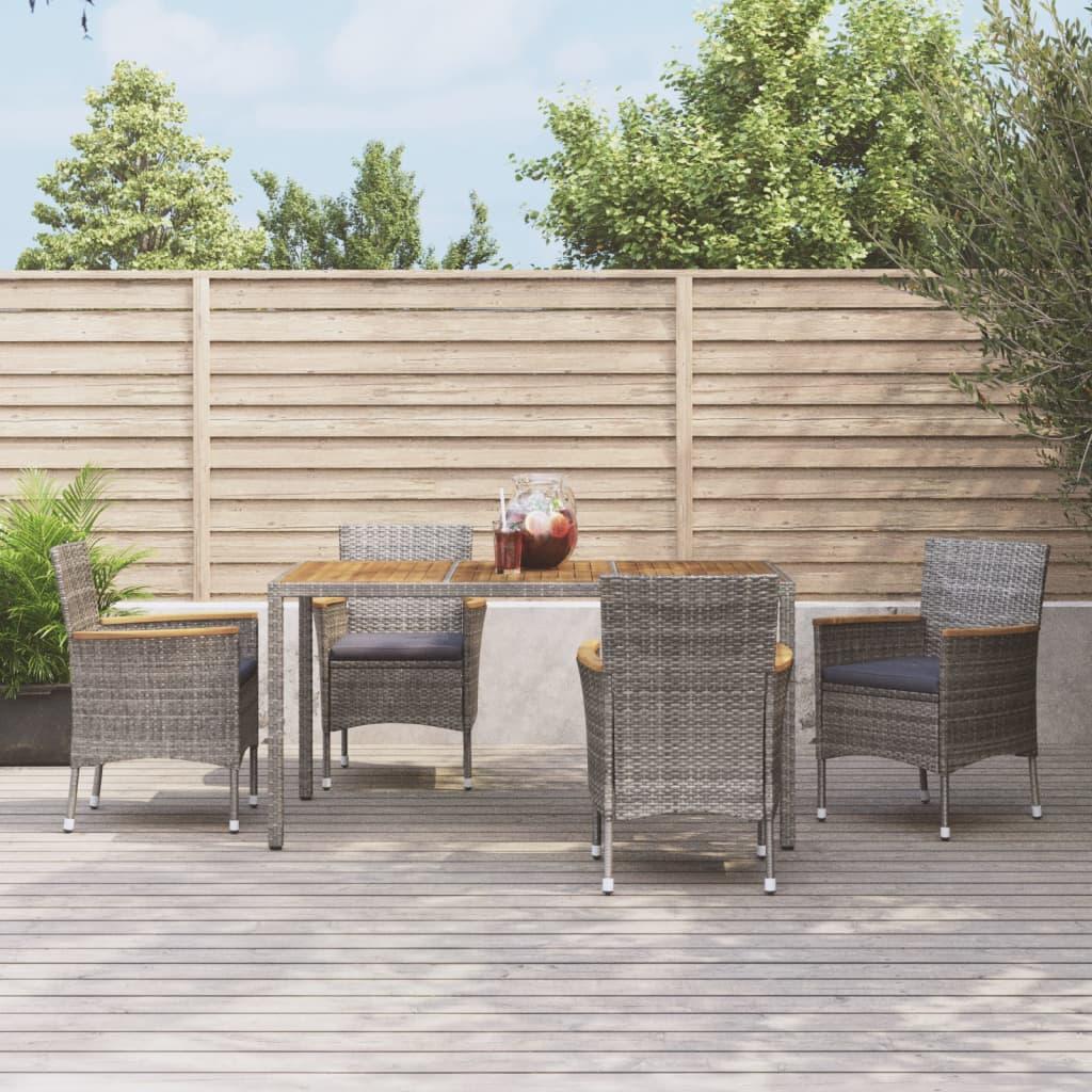 Spisebordssæt til haven 5 dele med hynder polyrattan grå billede