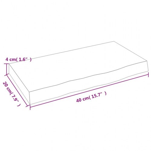 Væghylde 40 × 20 × 4 cm - ubehandlet massivt egetræ med naturlig kant