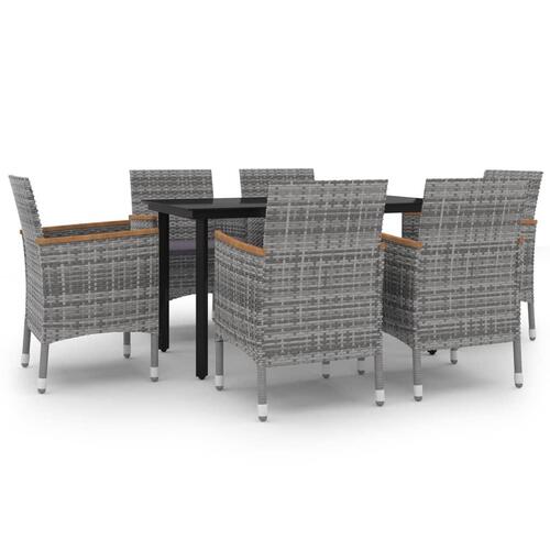 Spisebordssæt til haven 7 dele med hynder polyrattan og glas
